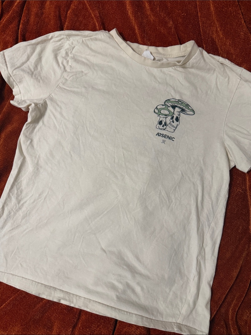 Arsenic | Cream Short Sleeve Tee with Green Mushroom Graphic | M